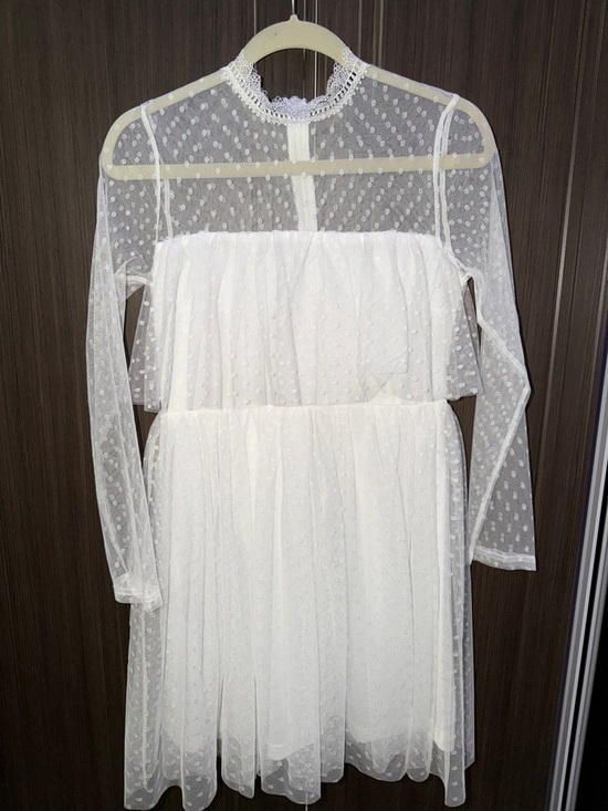 Luce Dresses & Skirts - Sheer White Polka-Dot Midi Dress with Lace Collar